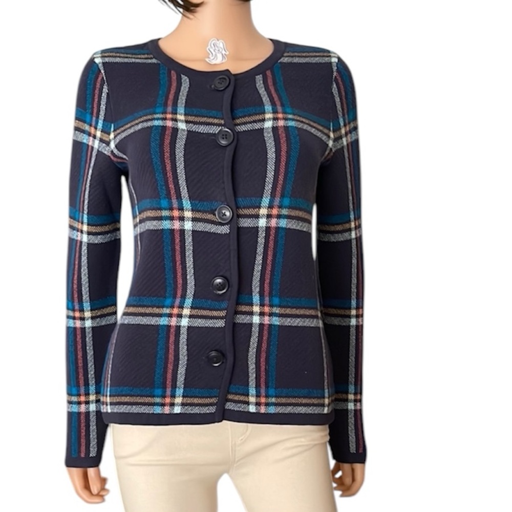 Talbots Double-Faced Cotton Plaid Button Front Cardigan Sweater